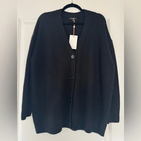 NWT! QUINCE Mongolian Cashmere Oversized Boyfriend Cardigan Sweater Black Small - Picture 3 of 11